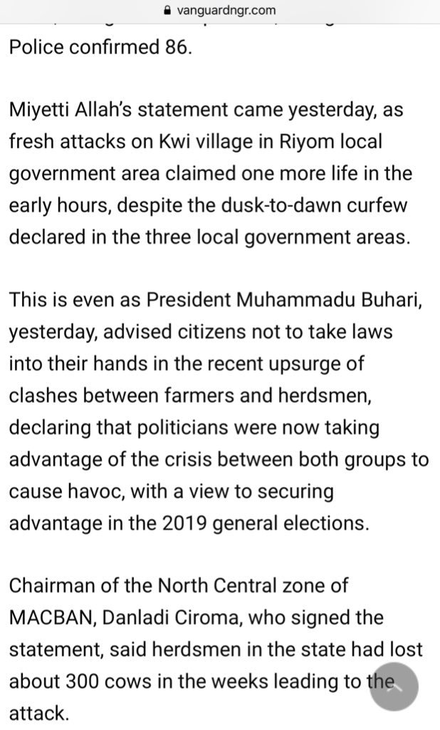 toluogunlesi's tweet image. 2 days ago virtually every Nigerian paper reported that Miyetti Allah N/C Chairman issued a statement justifying the Plateau killings. Now he says he never issued a statement, and never spoke about reprisals. 

Serious matter. Can the Guild of Editors help uncover the truth here?