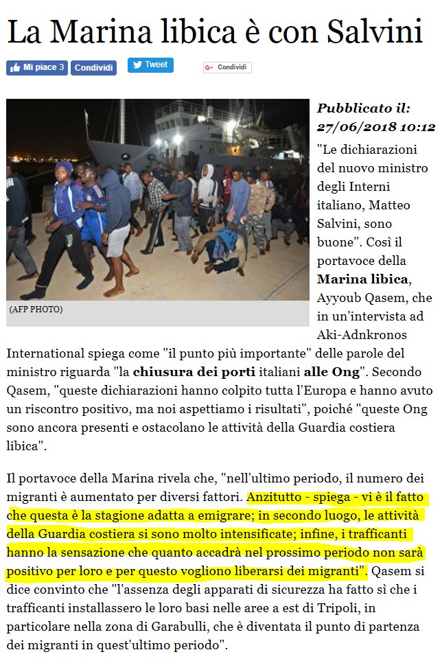 m_daros's tweet image. Che i #libici non siano degli stinchi di santo lo abbiamo capito; sicuramente conoscono la situazione dei #migranti meglio di tutti. E se dicono che la politica di @matteosalvinimi è quella giusta non si sbagliano.