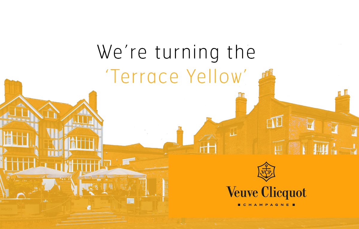We're Turning our Terrace Yellow! Saturday 30th June &amp; Sunday 1st July <a href="/ArdenHotel/">The Arden Hotel</a> bit.ly/2LM9pHX   #Champagne #Veuve #VeuveCliquot