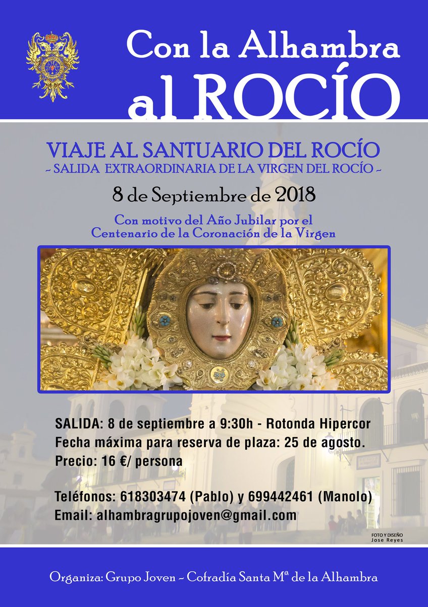 ▪️Viaje al Rocío con motivo de la salida extraordinaria de la Blanca Paloma el próximo 8 de septiembre.
📍 Salida a las 9.30h desde la rotonda de Hipercor.
💰Precio de 16€ por persona.
⏱Tienes hasta el 25 de agosto para reservar tu plaza.

¡Acompáñanos! Ella nos espera.