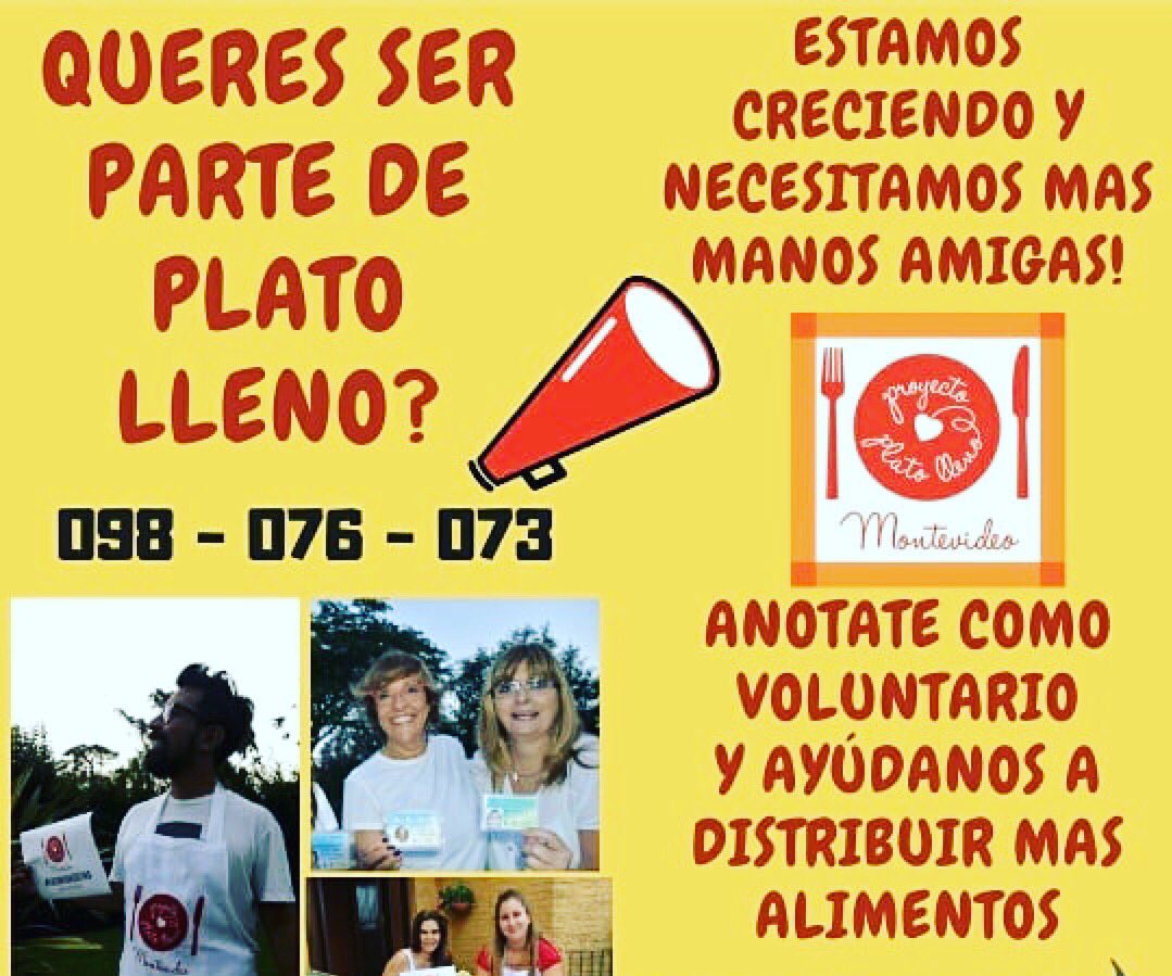 PlatoLleno's tweet photo. Queres ser parte de la Red de #platoLleno ? Acá están nuestros amigos de Uruguay en plena campaña, te dejamos sus datos 😊 #redPL #uruguay #lacomidanosetira #nodesperdicio #nowaste https://t.co/1mXZ6WHa3n