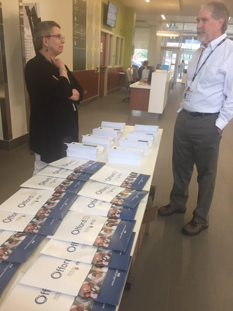 OffordCentre's tweet photo. Happening NOW@ Ron Joyce Children's Health Centre, Wellington St. N. #HamOnt for free coffee & goodies; check out our new pamphlets on #ASD #anxiety #moodproblems #substanceabuse #depression #Tourettes and more! @OffordCentre director Dr. Lipman and staff happy to answer your Qs https://t.co/Ps2SamcJz5
