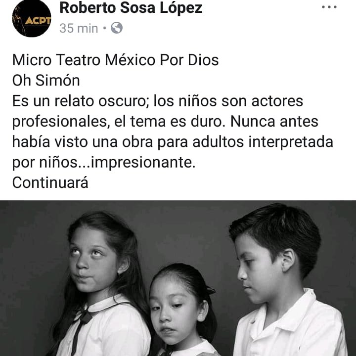 yosoygini's tweet photo. Nuestra primera crítica. No se la pierdan. #microteatro #OhSimon hoy funciones cada media hora a partir de las 8 pm https://t.co/9yZh32P30Z