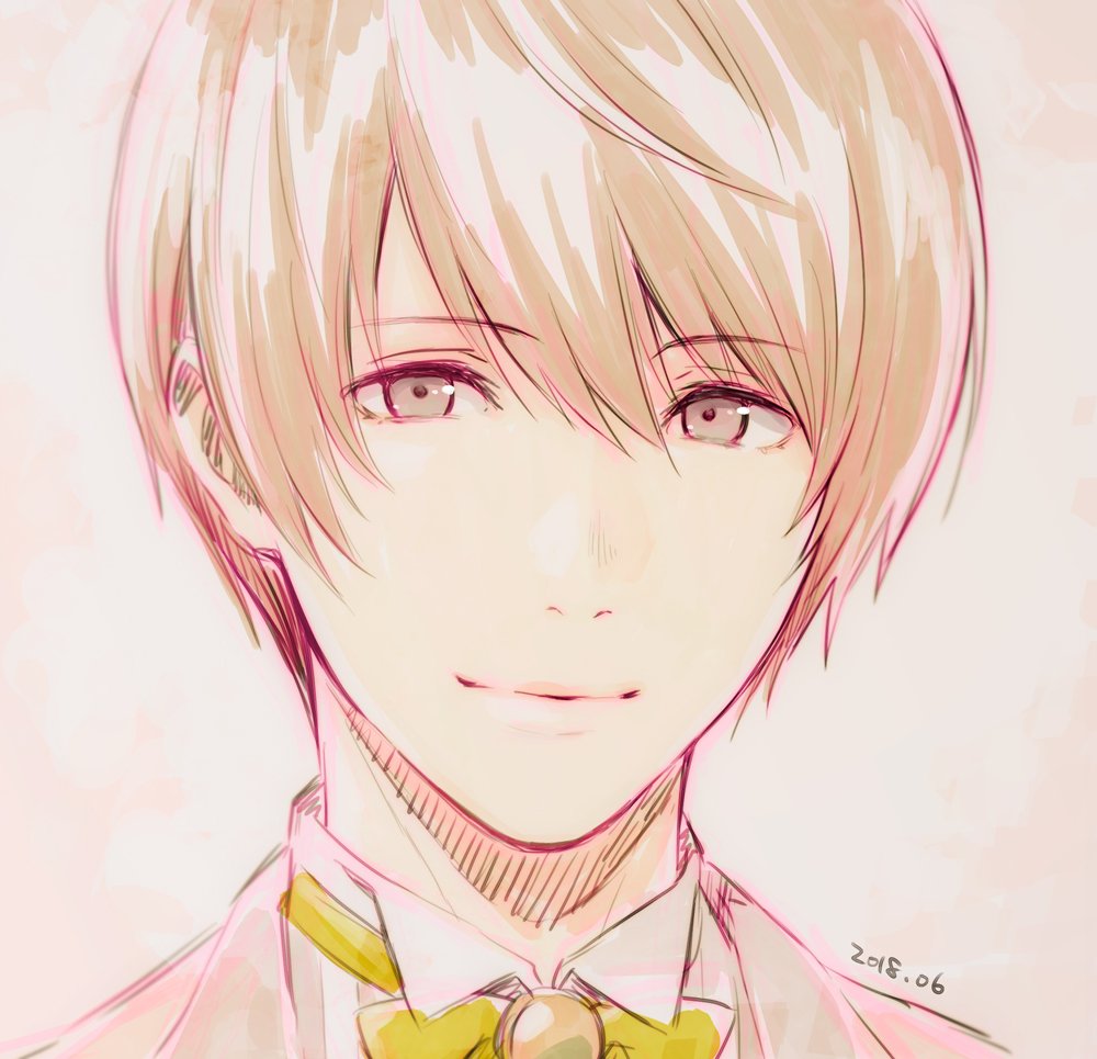 1boy male focus solo smile looking at viewer portrait brown eyes  illustration images