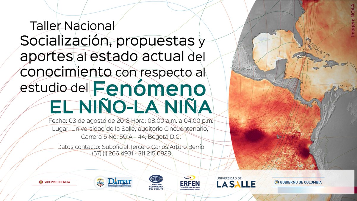 Los invitamos al I Taller Nacional “Socialización, propuestas y aportes al estado del conocimiento del estudio del Fenómeno El Niño- La Niña”. Mayor información cco.gov.co/cco/prensa/not…