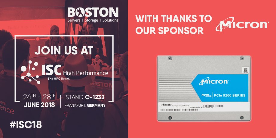 bostonlimited's tweet image. Without the support of @MicronStorage at #ISC18 we would not have been able to run our @nyriadstorage &amp;amp; @ExceleroStorage product demo&apos;s. Speak to a member of our team today who are trained to find the perfect storage for your needs. #BostonHPC #PoweredbyMicron #Storage #HPC
