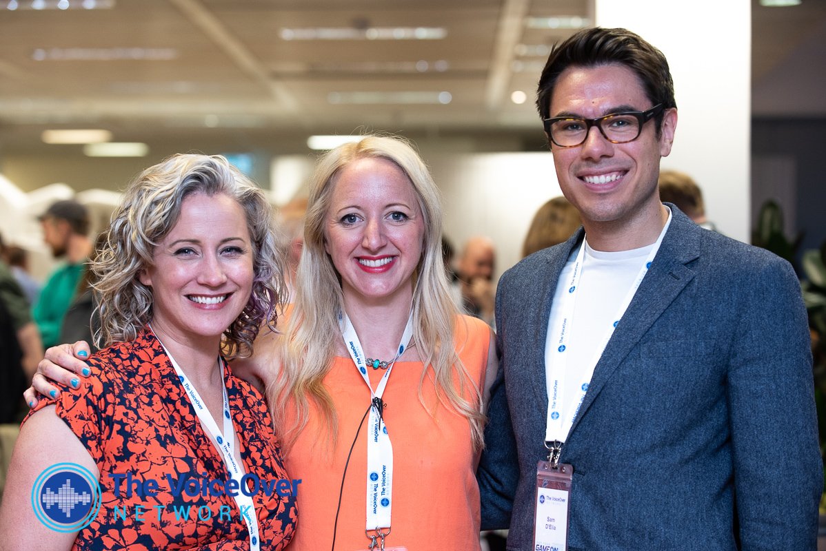 NetworkVO's tweet photo. It was wonderful to have Sam from @BAFTAGames join us at this years GET YOUR GAME ON 2018 Video Game Conference, promoting great voice acting in video games. Photo with headline speaker @cissyspeaks and our founder @RachaelNaylor #GameOnVOND18 #VideoGames #VoiceActing https://t.co/5lytiWF9hU