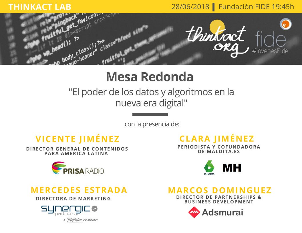ThinkActClub's tweet photo. ☀️No tenemos terraza (error!🙄), pero tenemos invitados 🔝como @Vicenjn o @cjimenezcruz que saben mucho sobre los efectos (buenos y malos) que ha tenido internet en nuestras vidas.
🗓️Este jueves a las 19.45h nos vemos en #DatosyAlgoritmosTA
+Info▶️ https://t.co/fQpdCpjNmA https://t.co/hL7fY8OXS8