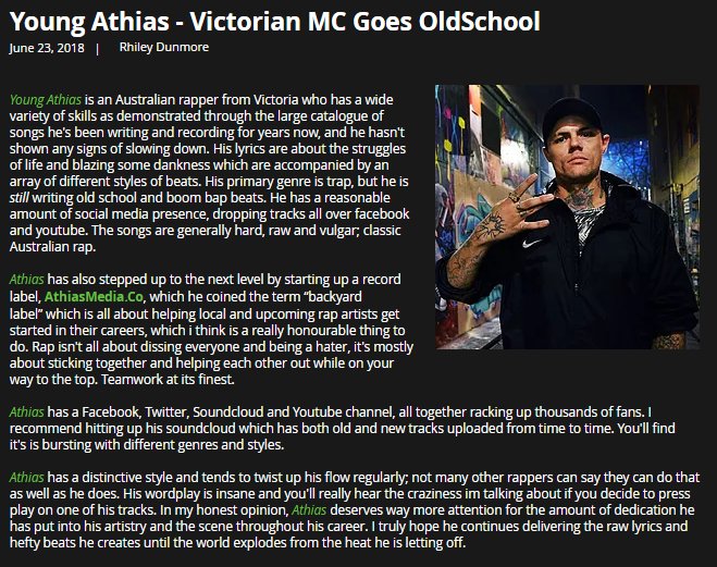 athiasmedia's tweet photo. shoutout to @RhileyChampion Much appreciated an respected! Check it out Here: https://t.co/UuZF3BJpia
#rapmusic #ausrap #beats #bars #youtube #rapper #rap #hiphop #HIPHOPMUSIC #hiphopbeats #studio #melbourne #rapbeats #aussiehiphop #soundcloud #reverbnation #facebook #music #rap https://t.co/YxylFJDPC5