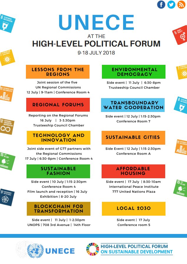 UNECE's tweet photo. 🏙️#SustainableCities
💧#WaterCooperation
🙋#EnvironmentalDemocracy
💡Technology &amp; #innovation 
👗#SustainableFashion
🏘️#AffordableHousing
🔗#Blockchain 
🌍Regional insights
+ more!
Discover @UNECE's role at #HLPF2018 on #SustainableDevelopment:
https://t.co/lFSlifoOCa #HLPF https://t.co/wR7OqeYlQ3