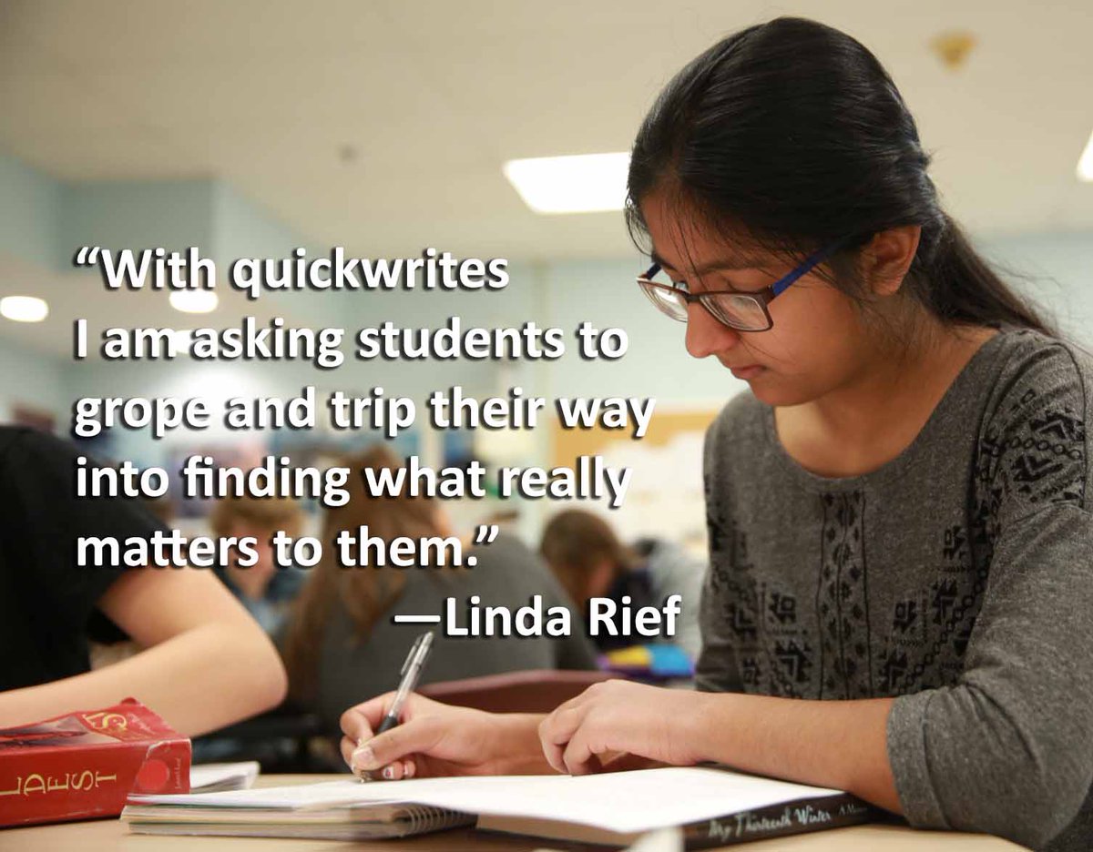 HeinemannPub's tweet photo. "Quickwrites are more than a set of formulaic prompts. They are opportunities for students to use another writer’s words to stimulate their thinking and—through writing themselves—to discover a voice they didn’t know they had."
#QuickwriteHandbook
@LindaMRief https://t.co/1G9ZJNkNjm