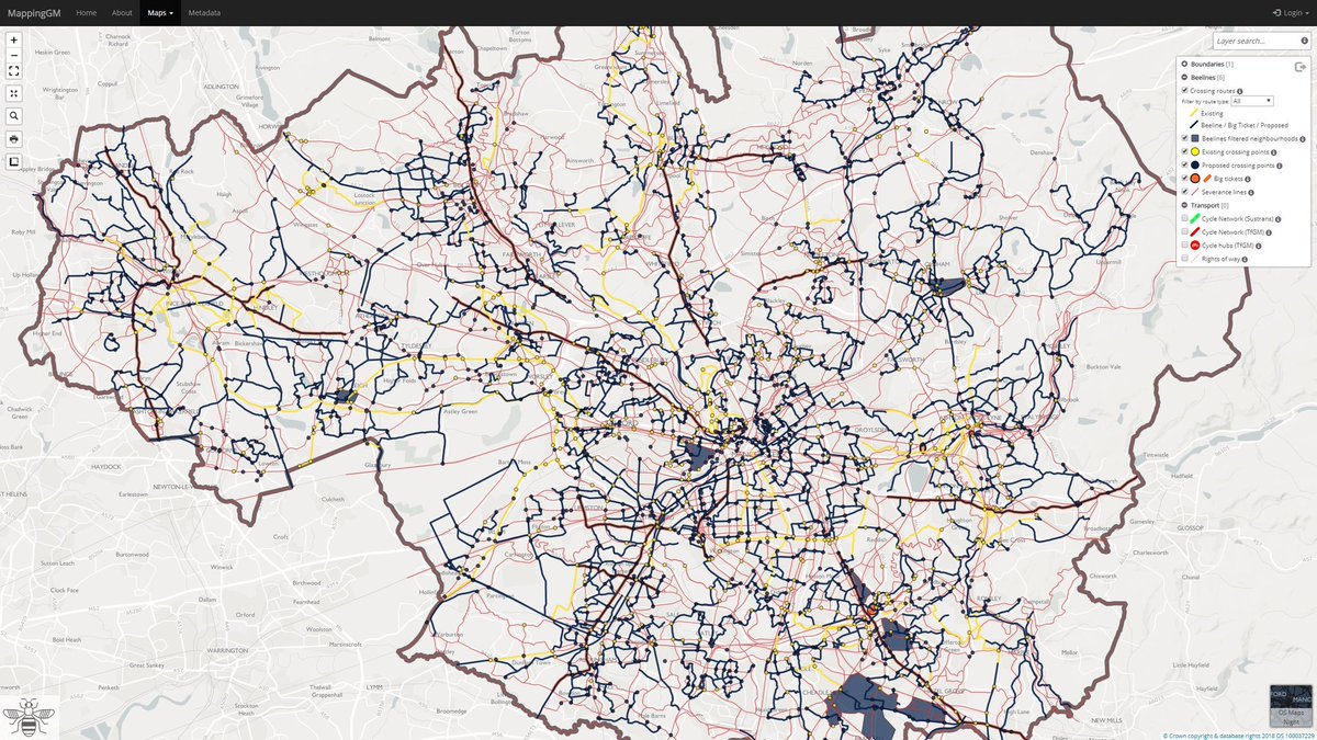 Map showing #Beelines network planning output.