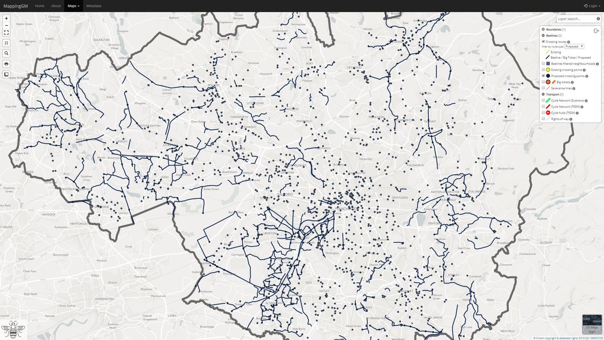 Map showing #Beelines network planning output.