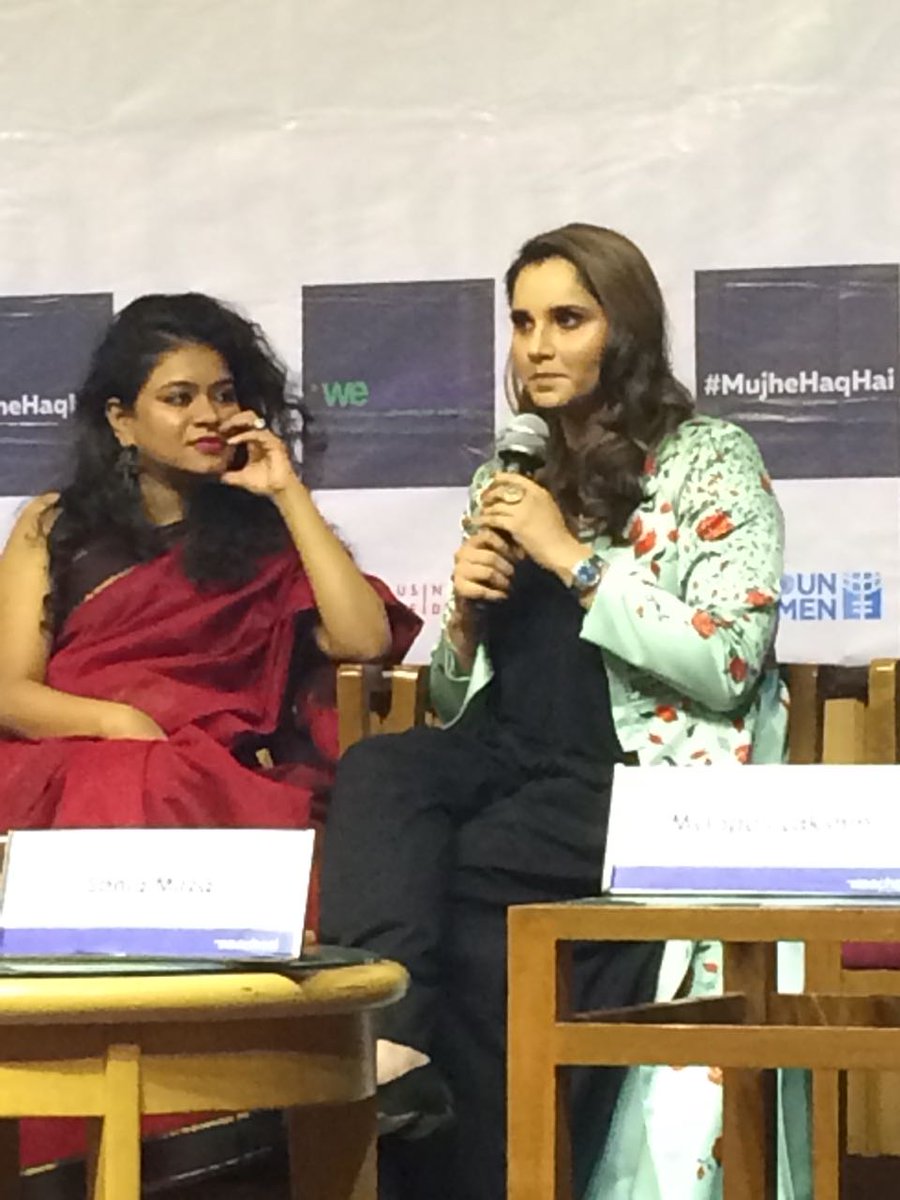 unwomenindia's tweet photo. "I believe that #feminism is not just about #women, but about #genderequality": @MirzaSania at @unwomenindia's launch of #MujheHaqHai at the @welingkarinst in #Mumbai. https://t.co/RAOOJiuczr