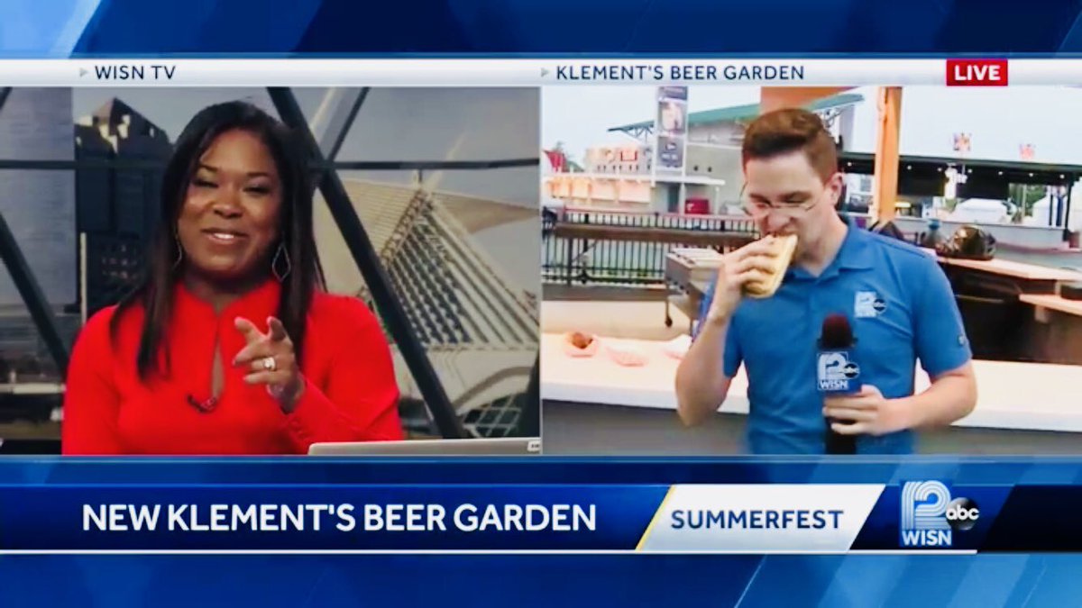 TheMelindaD's tweet photo. This is how it’s done, folks. @Chris_WISN is LIVE at the @KlementSausage Beer Garden ahead of opening day of @Summerfest! https://t.co/OP3luzCPyw