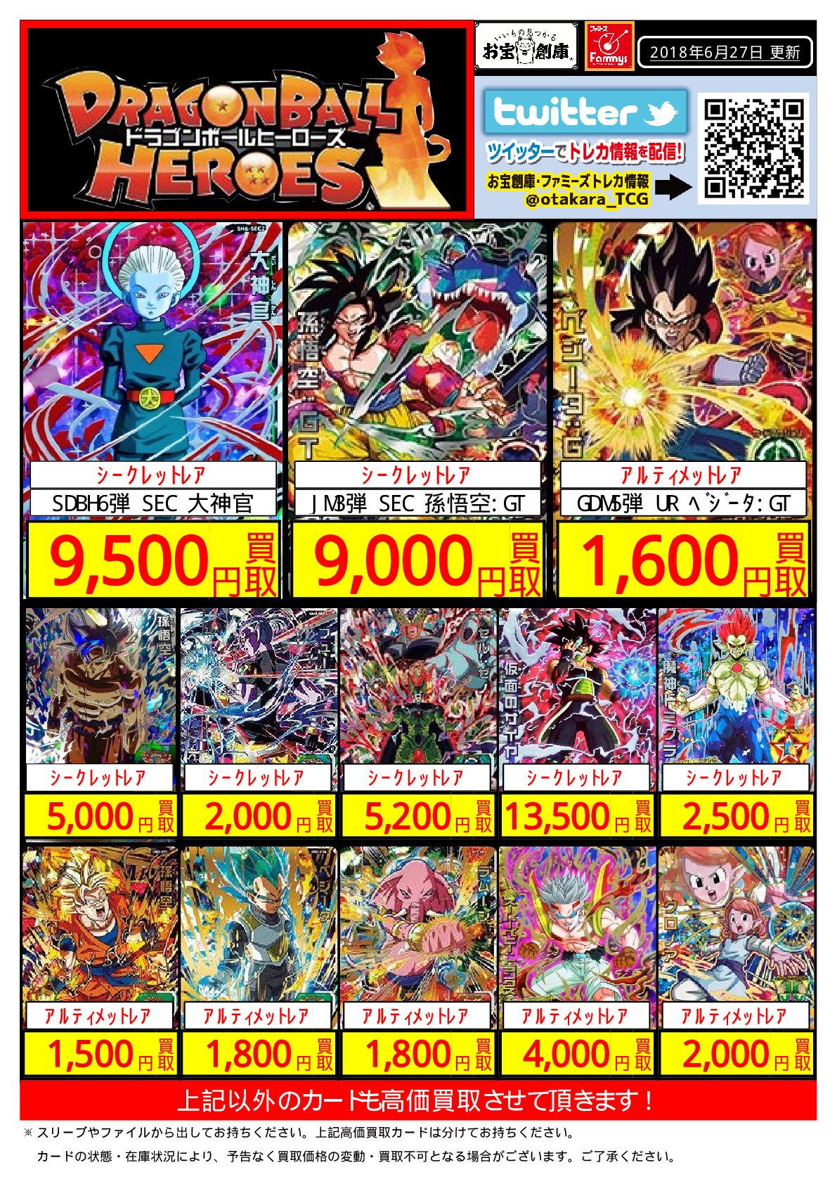 お宝創庫豊田店 ドラゴンボールヒーローズ買い取り大募集中 ドラゴンボールヒーローズのシングル買い取り表更新しました 使わないカードがありましたら 是非当店まで 在庫数 状態により買い取り価格が下がってしまいます 買い取りは是非お早め お宝創庫豊田店 ドラゴンボールヒーローズ買い取り大募集中 ドラゴンボールヒーローズのシングル買い取り表更新しました 使わないカードがありましたら 是非当店まで 在庫数 状態により買い取り価格が下がってしまいます 買い取りは是非お早め