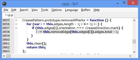 starwarigami's tweet photo. @RobbyKraft #BugReport exception thrown from removeAllMarks. Reproduce by executing fold method on cp with two diagonal unorientated creases. Fix shown in screenshot https://t.co/1MLwGnFoVK