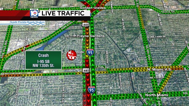 CRASH: I-95 SB & NW 135th St. Expect heavy delays. #TRAFFIC #MIAMI https://t.co/9w03lCmSrh