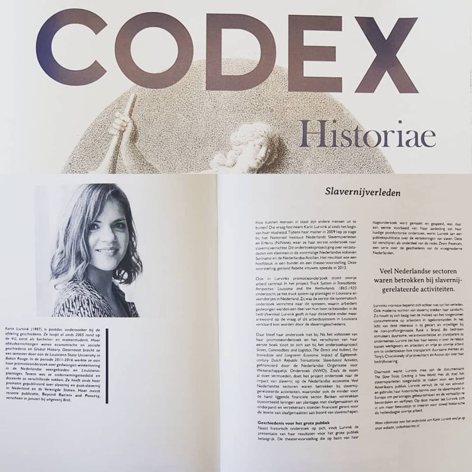KarinLurvink's tweet photo. Het studententijdschrift @codexhistoriae besteedt in het nieuwe nummer aandacht aan het 100-jarige jubilieum van de opleiding geschiedenis aan de @VUamsterdam. Ik werd door @berithvanpelt geïnterviewd over mijn onderzoek! #codexhistoriae #lifeofahistorian #slavernijgeschiedenis https://t.co/8w1gszVxcS