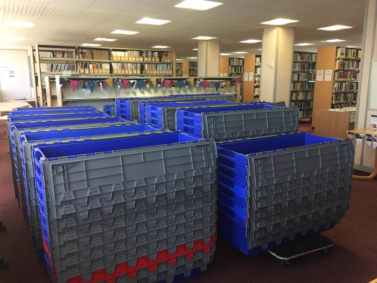 UWTSDLib's tweet photo. It’s started!!! Invasion of the crates ready for #TheBigMove to our shiny new #SA1Library #TheForum @UWTSD @UWTSDStudents https://t.co/uxAYwgrrGf