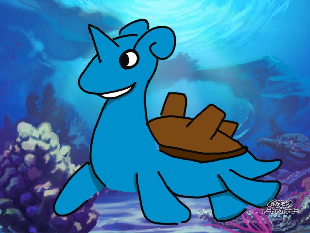 Umichika 珍獣 というわけで うろ覚え で好きなポケモンを描く プリセットの背景は偉大 クレームは受け付けないぞ 第一世代からはラプラス 背中に乗って旅したいポケモンその１でもあり初代では氷に水にと大変お世話になりました T Co