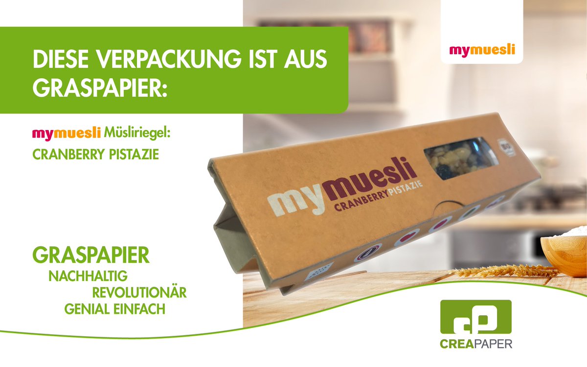 NEWS…
Unser Graspapier jetzt auch bei mymuesli im Einsatz! 😀
 #Graspapier #mymuesli #Verpackungen #nachhaltig #Gras