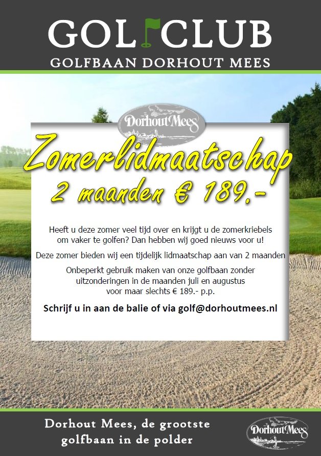 2 maanden lang lekker onbeperkt golfen! Kom bij ons langs en sluit een zomerlidmaatschap af.