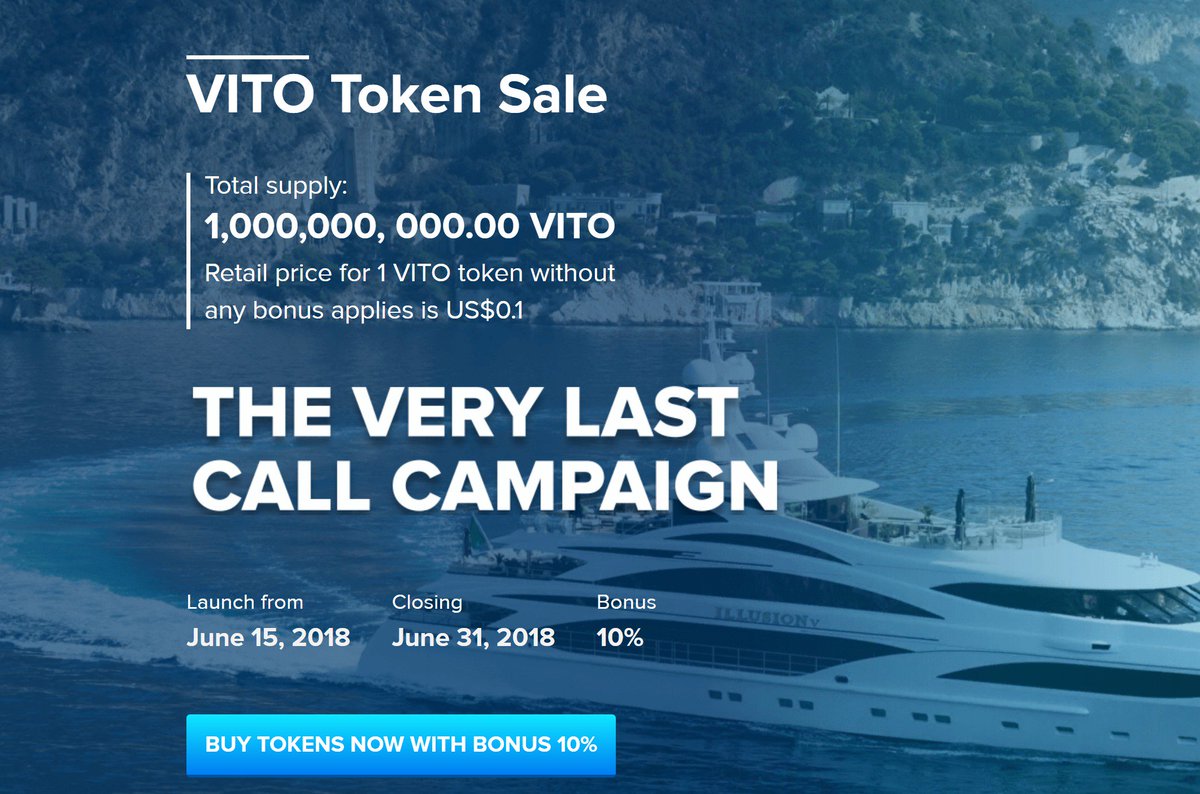 global_viso's tweet photo. VITO Token Sale 
Total supply:1,000,000, 000.00 VITO 
Retail price for 1 VITO token without 
any bonus applies is US$0.1 
Launch from 
June 15, 2018 
Closing 
June 31, 2018 Bonus 10%
https://t.co/MTbR7yOz1p
✒Contact us at Telegram: https://t.co/zpccOZT8o1 
#viso #token #ico2018 https://t.co/uOe0gx6tKC