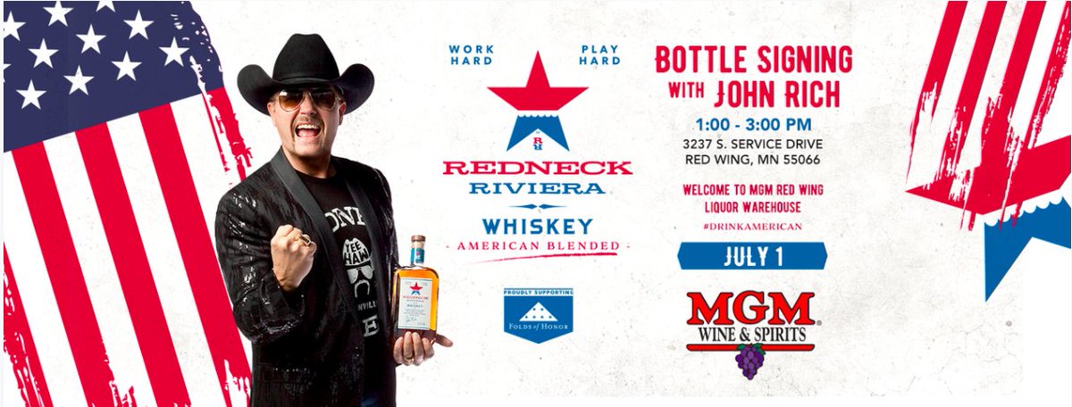MN Friends, just added to stores across state, spread word &amp; welcome to MN <a href="/RedneckRiviera/">Redneck Riviera</a> #Whiskey Every bottle sold of this #americanblended #whiskey supports our friends/partners <a href="/FoldsofHonor/">Folds of Honor</a> ! Founder <a href="/johnrich/">John Rich🇺🇸</a> signing 7/1 in Red Wing - calling all patriots <a href="/FoldsofHonorMN/">Folds of Honor MN</a>