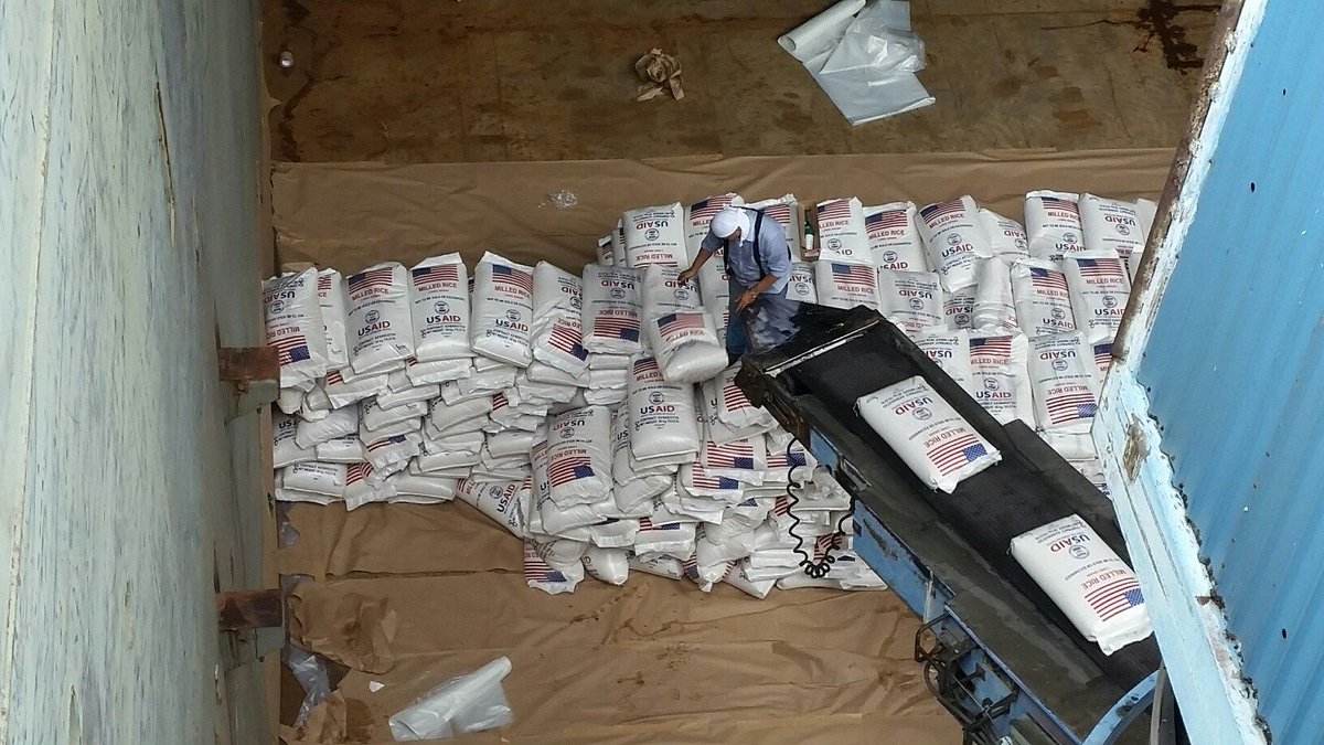 Another <a href="/WFP/">World Food Programme</a> Chartered US Flag vessel, meticulously loaded in Houston, #Texas, by conveyor-belt system to stack bagged Rice in its holds before sailing to #WestAfrica for crisis response.
