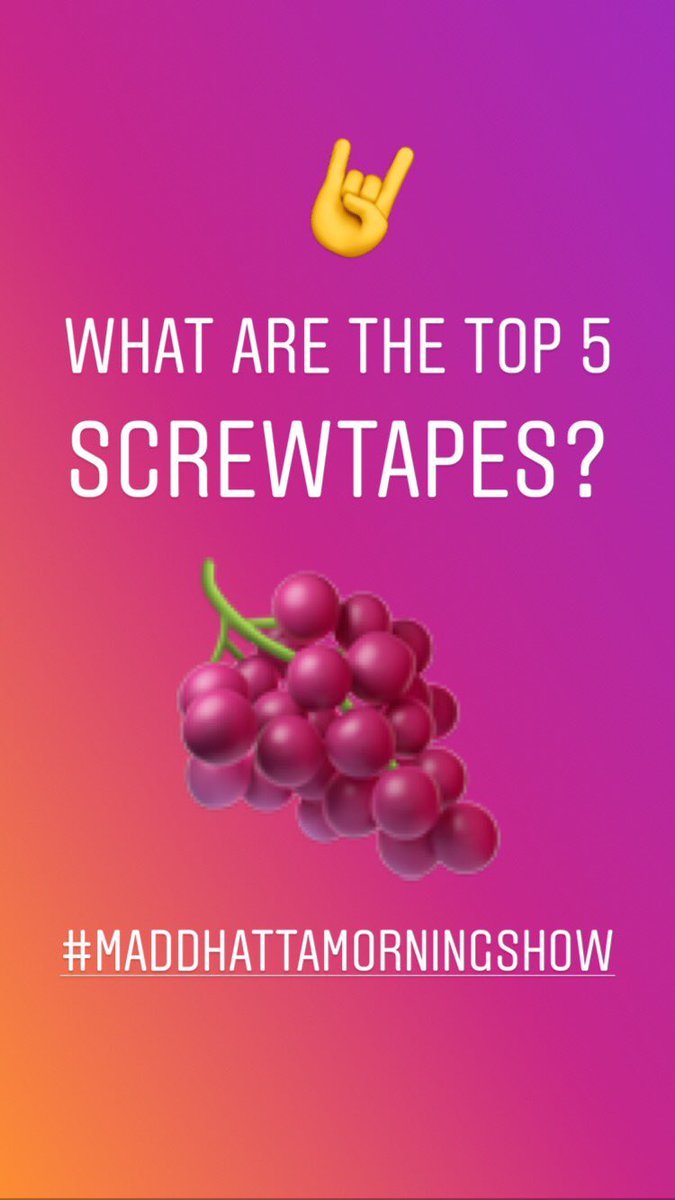 979TheBox's tweet photo. Name the top 5 #Screwtapes! #MaddHattaMorningShow https://t.co/LfgZzc1zlI