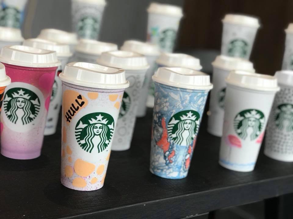 DaveHarrisonGo's tweet photo. Local artists have teamed up with @starbucks on Clough Road in #Hull to design unique reusable mugs which are being auctioned off to raise money for @MindHEY. Great project. https://t.co/FGMY969Yfx