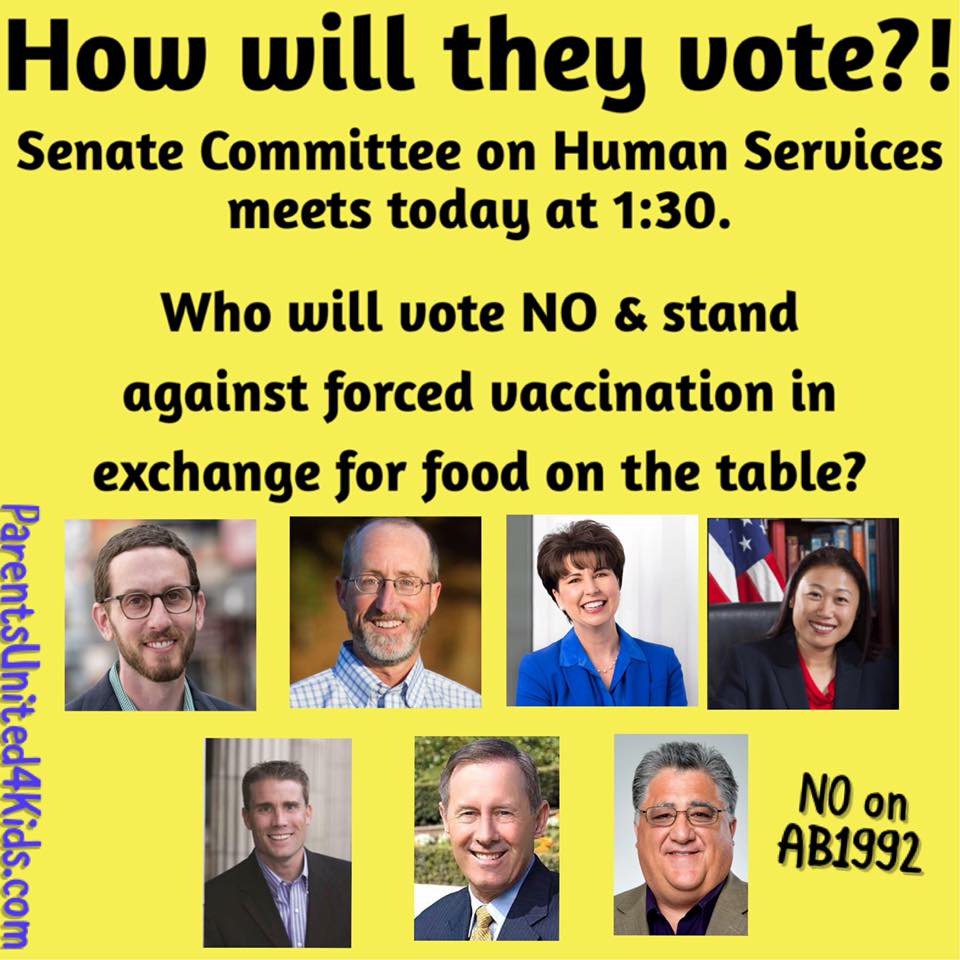 Mama_Bear_CA's tweet photo. .@SenatorLeyva .@Scott_Wiener .@Steve_Glazer .@TomBerryhill .@SenJanetNguyen .@ilike_mike .@Portantino #SB277 ensures adequate vaccination rates & allows for the option of homeschool. #AB1992 is a force mandate in exchange for food on the table. #noonAB1992 #coercivepower https://t.co/LUAew4vNuk