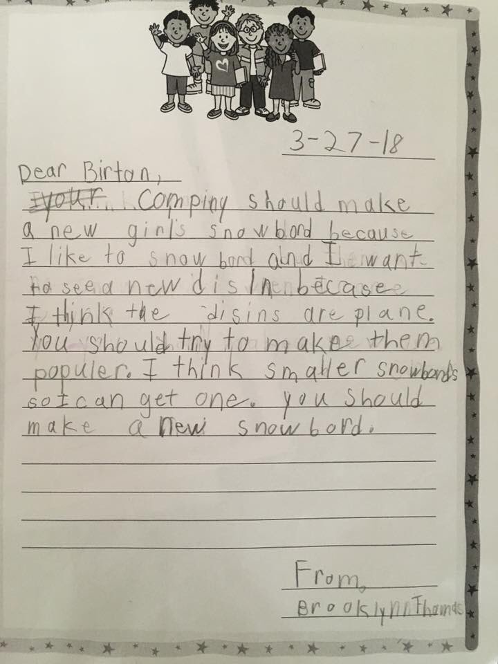 MatthewWhitty's tweet image. Hey @burtonsnowboard little note from my nephews daughter!!!!!