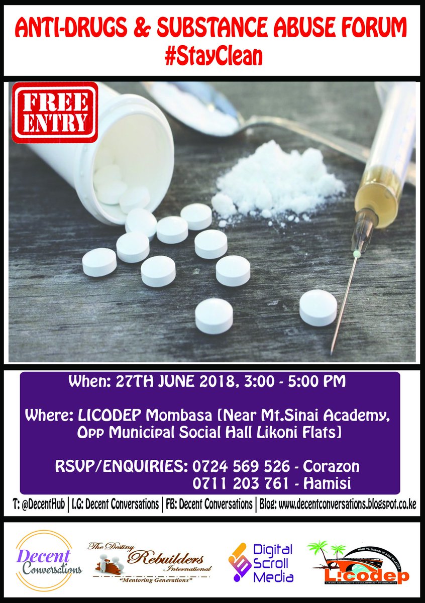 Join us @licodeplikoni in #Likoni for the conversation on #DrugsandSubstanceAbuse #StayClean
@MbokoMishi @nationmsa @NACADAKenya