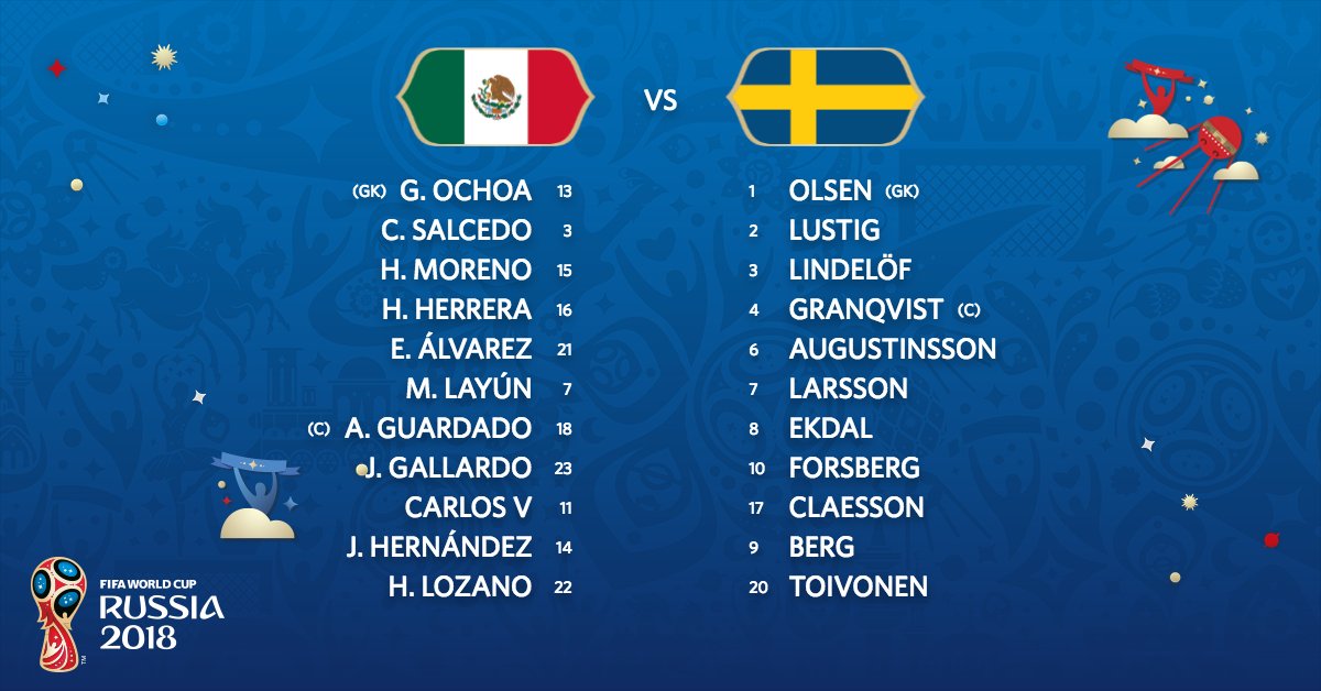 ScoreNoroeste's tweet photo. #Rusia2018 Ya tenemos listas las alineaciones #MEX vs. #Swe https://t.co/qYReqWjPh5