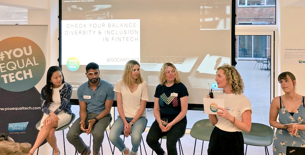 Rounding off a great day of celebrating Diversity and Inclusion in technology @GoCardless offices for a @YouEqualTech_  event on D&I in #FinTech. Even better seeing a former Gamesys employee speaking on the panel ☺️. #YouEqualTech #diversityinfintech