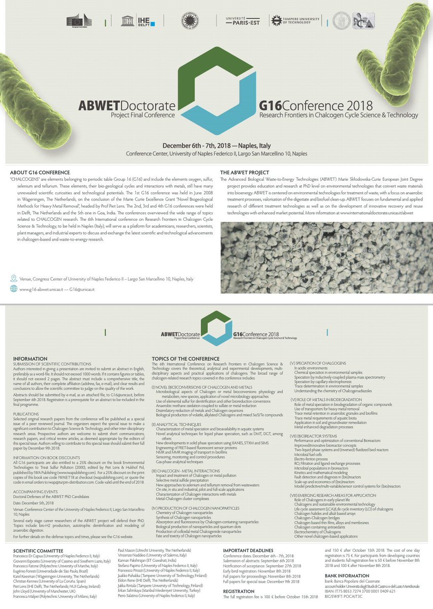 stefano_papirio's tweet photo. Combined G16 and ABWET final conference in Napoli, December 2018. Welcome to join! #ABWET @uni_cassino @UninaIT @H2020Projects https://t.co/tkRSatae6M