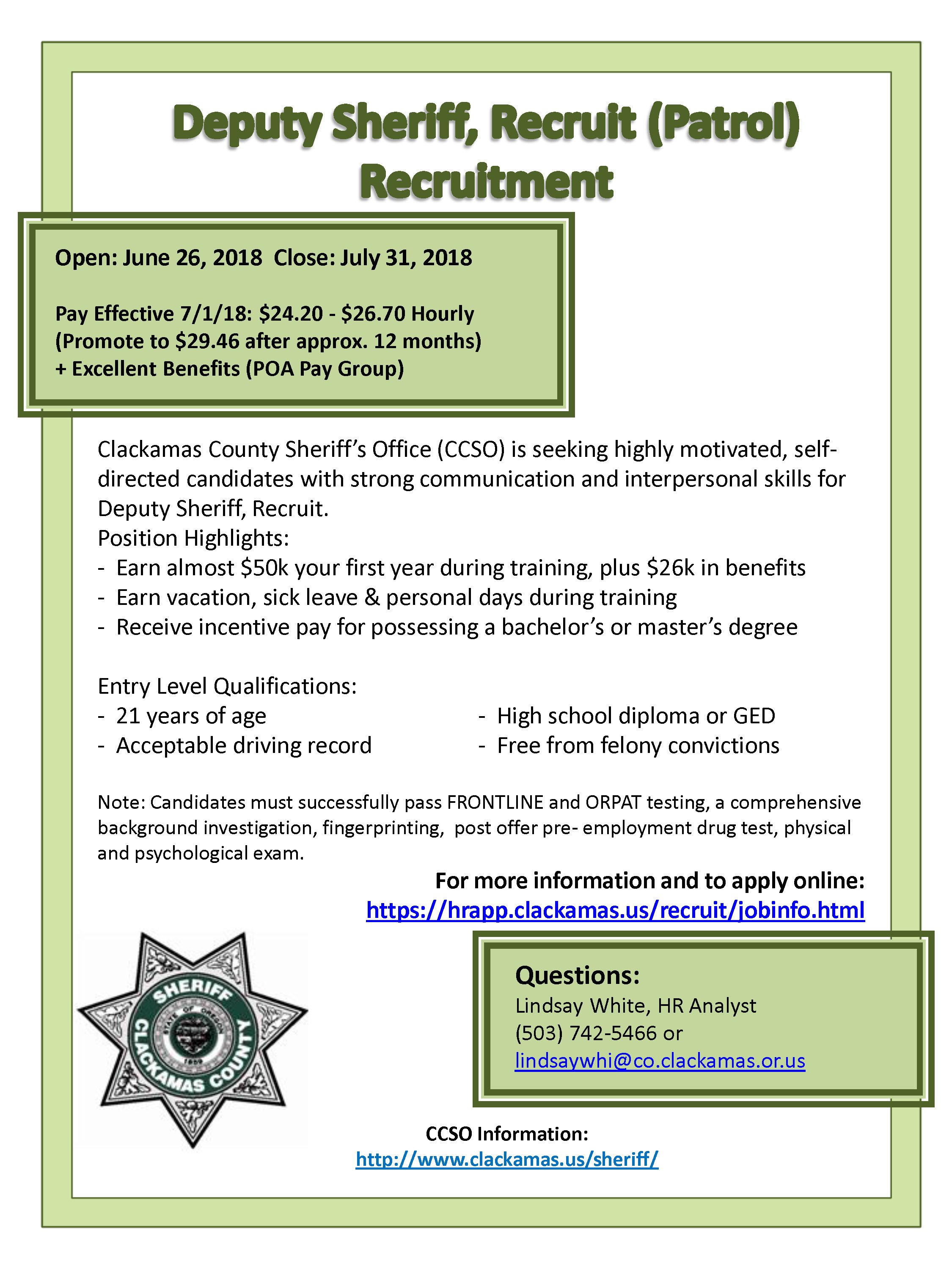 Clackamas Sheriff on X: &ldquo;WE&rsquo;RE HIRING! The Sheriff&rsquo;s Office is 
