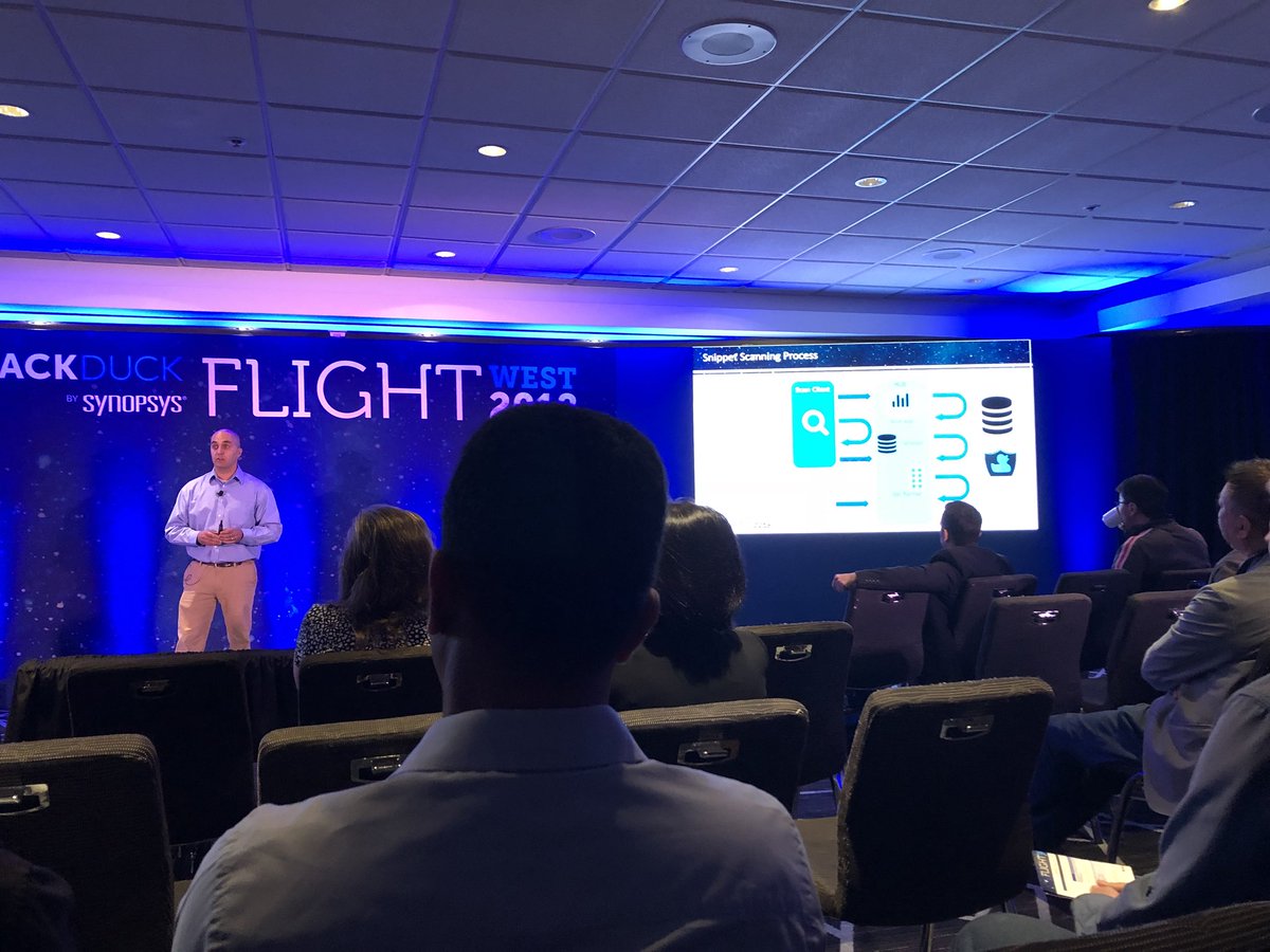 FranklyMeredith's tweet photo. Wondering where @black_duck_sw products are going?? Jeff Michael shares a great look at highlights from the past year as well as a sneak peak into what’s coming for the Hub @ #bdsflight. Snippets for the win on license/compliance features! https://t.co/OBJCzRr9mq