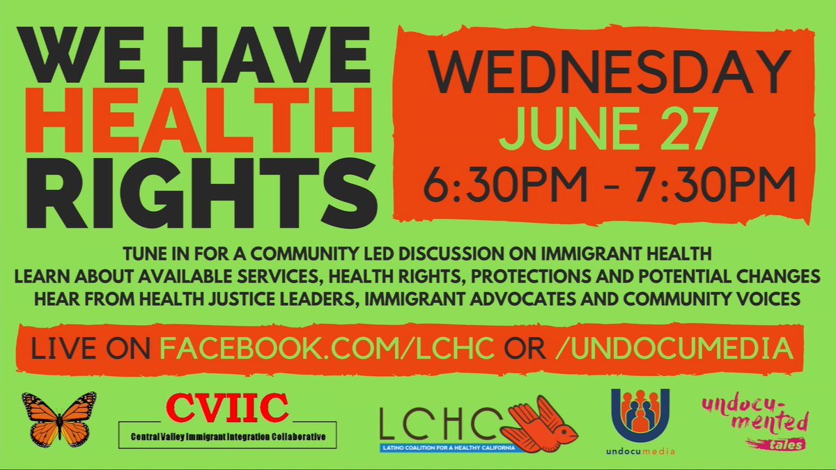 Join us this evening at 6:30pm for a LIVE streamed discussion on Know Your Health Rights. @CviicFresno <a href="/undocumedia/">UndocuMedia</a> @UndocuTales (Broadcasted in Spanish) bit.ly/2N2dTvw #WeHaveRights