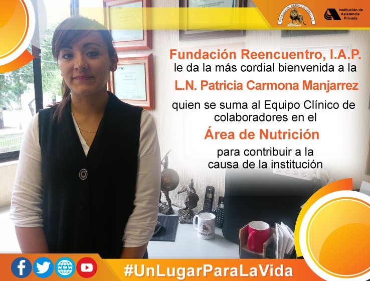 reencuentroiap's tweet photo. Le damos la más cordial bienvenida a la Lic. Patricia quien se suma como #Nutrióloga al área Clínica, así como al esfuerzo de la noble causa de la #Institución

#UnLugarParaLaVida https://t.co/GqgN0968JZ