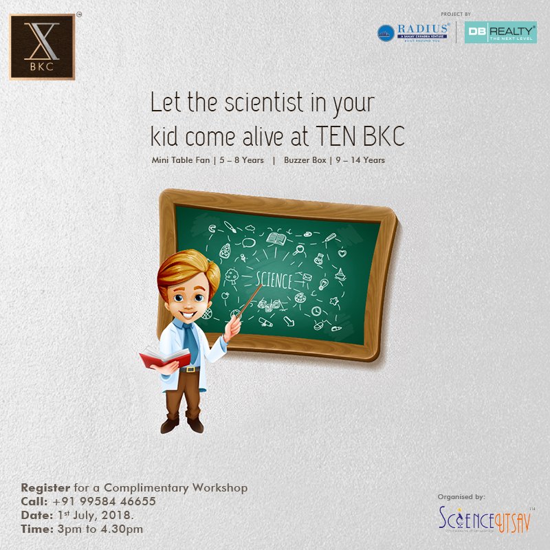radiusdeveloper's tweet photo. Get your tiny tots ready for some fun learning as another @Scienceutsav by #RadiusDevelopers is coming their way. So, book the coming Sunday, that's 1st July, for your kids to enjoy some fun moments with science at #TenBKC.
#DBRealty #FunLaughterExperiments #ScienceUtsav https://t.co/ADdzPWdO0K