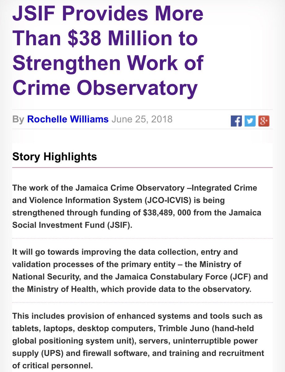 JSIFJA's tweet photo. #JSIFNEWS The work of the Jamaica Crime Observatory –Integrated Crime and Violence Information System (JCO-ICVIS) is being strengthened through funding of $38,489, 000 from the Jamaica Social Investment Fund (JSIF)
.
.
#jsifja #investingforcommunitydevelopment #teamjsif https://t.co/42uCKYA81h