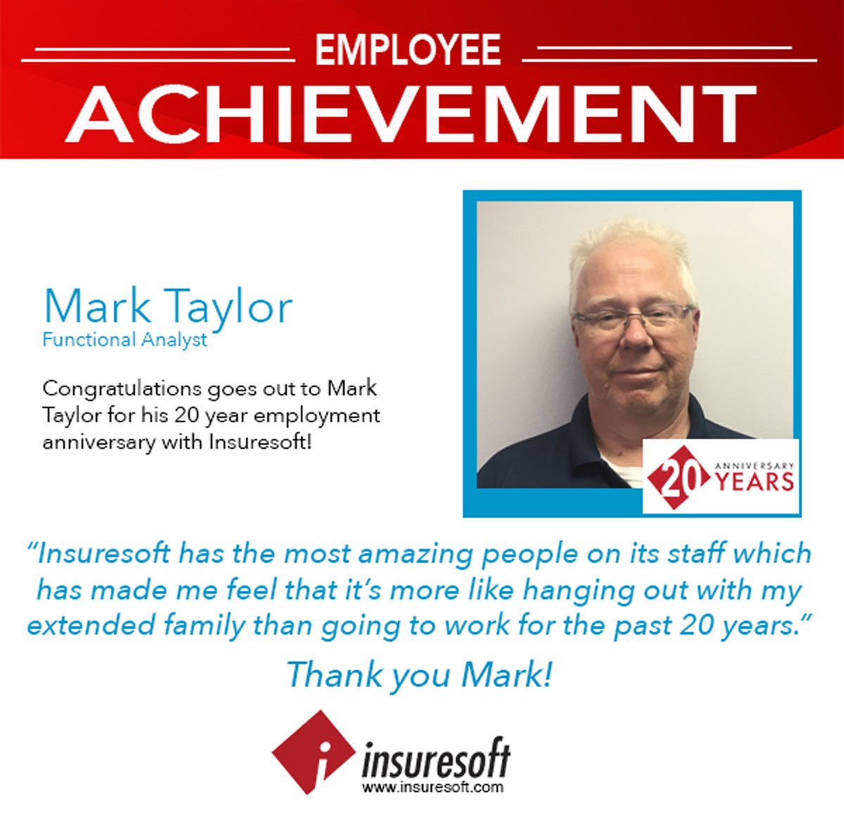 insuresoft on twitter happy 20 year work anniversary to mark
