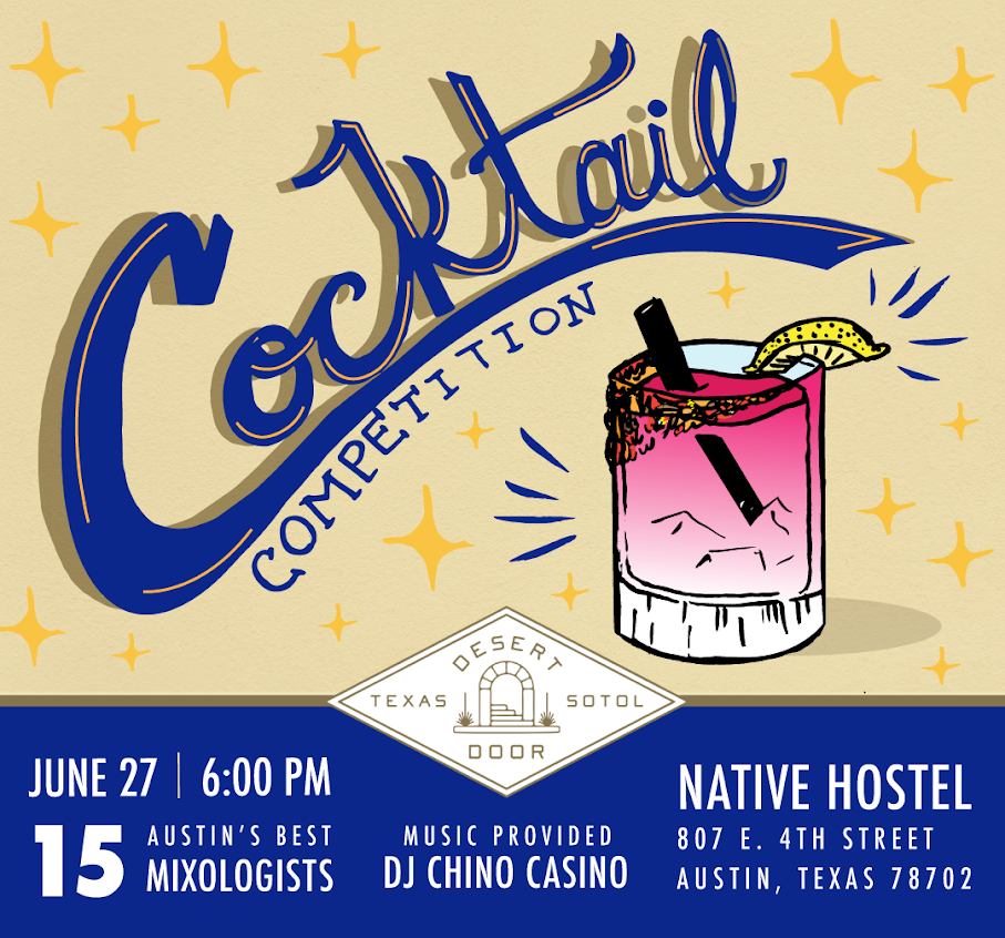 adi7anand's tweet photo. Stoked to try #sotol concoctions by @contigoaustin, @oddduckaustin, @suerteatx, @BrewersTableATX, @thehightoweratx &amp; more at #DesertDoor's Cocktail Competition tonight at @NativeHostels. Info - https://t.co/esDDEbaenV https://t.co/RQqShGqpBv