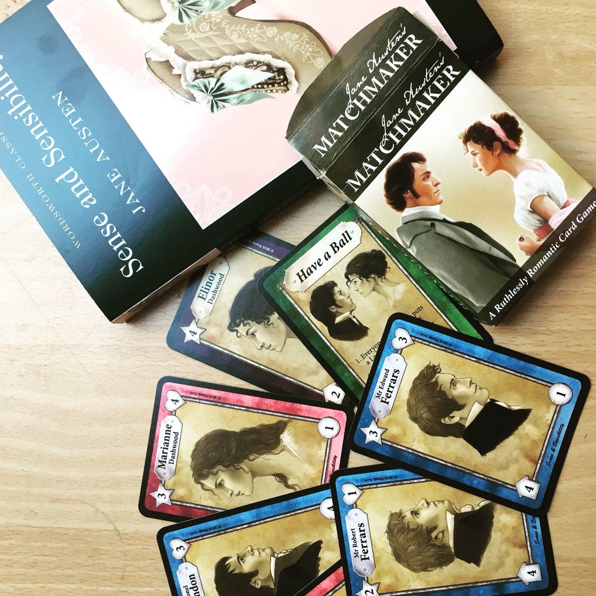 tbtlake's tweet photo. What better way to kick off SENSE &amp; SENSIBILITY rehearsals today than a round of Jane Austen Top Trumps?! Opens 9 Aug - we can’t wait 💞#Happiness #Romance #TrueLove #Sisters #Laughter #Wit #Austen #JamesDuke #TobyVaughan https://t.co/Rw6Bgnz7FP