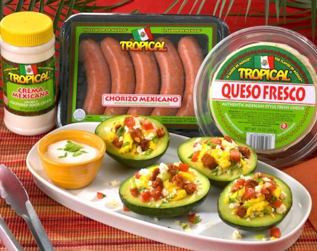 TropicalCheese's tweet photo. Want something delicious and healthy? Try making these Keto-Friendly Stuffed Avocados with Chorizo and Queso Fresco! Recipe Link: https://t.co/PvQZx3vZ5p https://t.co/I5dKkCuVHx