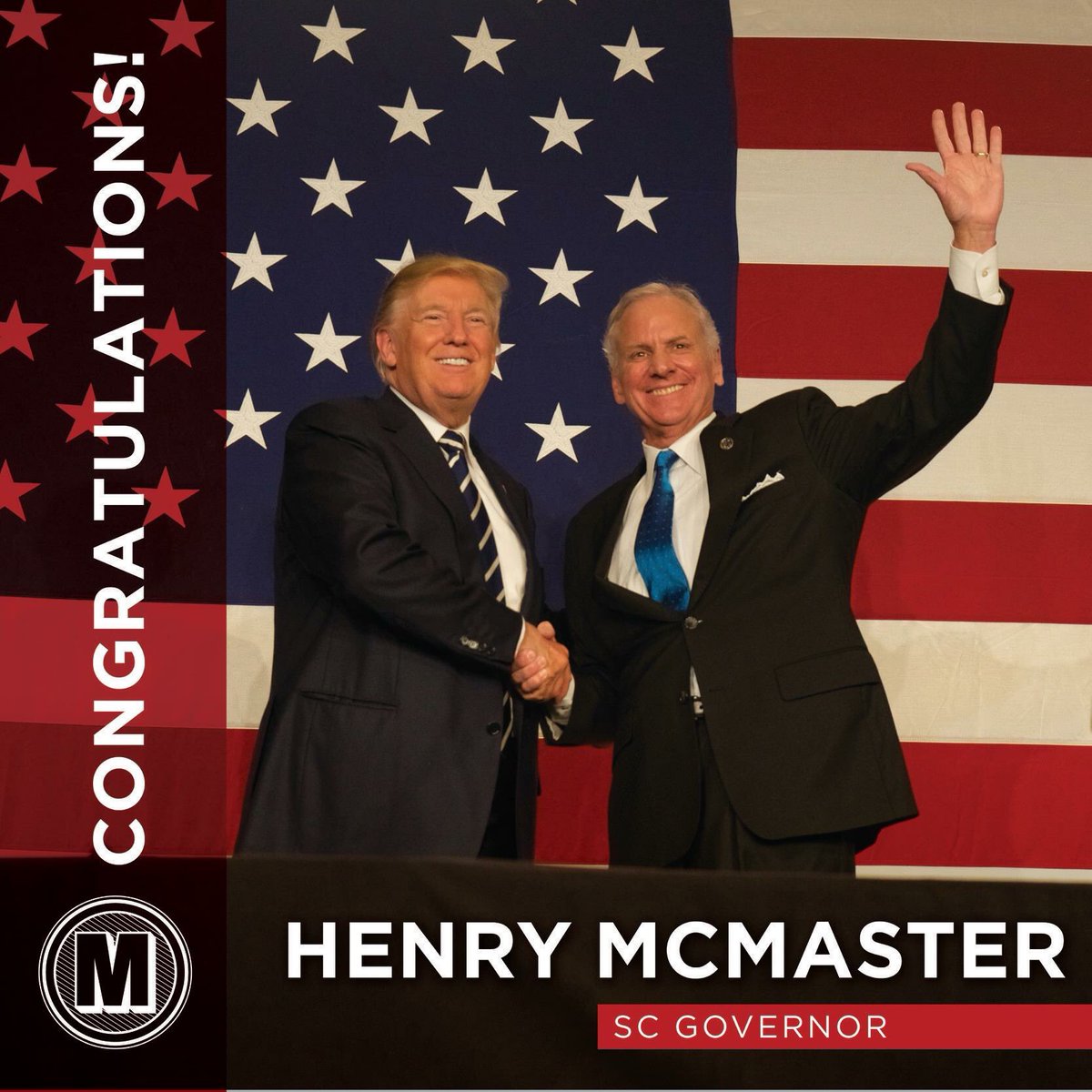RedMavMedia's tweet photo. Congratulations to RMM client Governor @HenryMcmaster on his big win South Carolina! #TeamMaverick https://t.co/qbA3fL0vCk