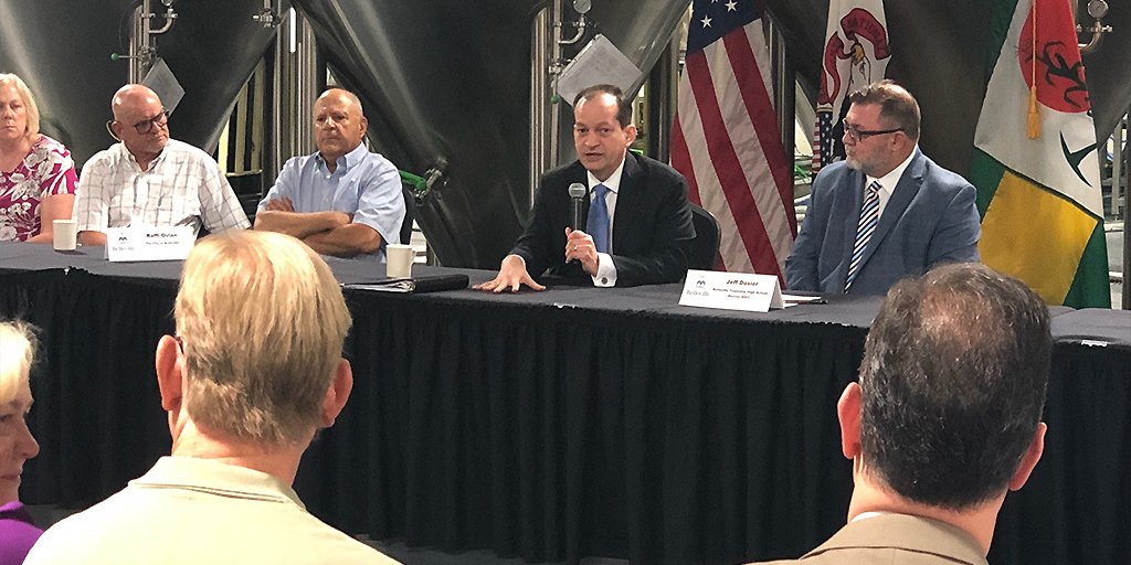 U.S. Secretary of Labor Alexander Acosta speaking at an event with the Greater Belleville Chamber of Commerce in Belleville, Illinois.
